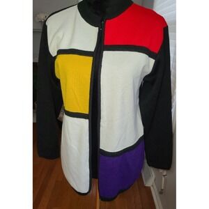 80s First Issue Womens Sz S Multicolor Block Stripe Zip Up Cardigan Sweater‎